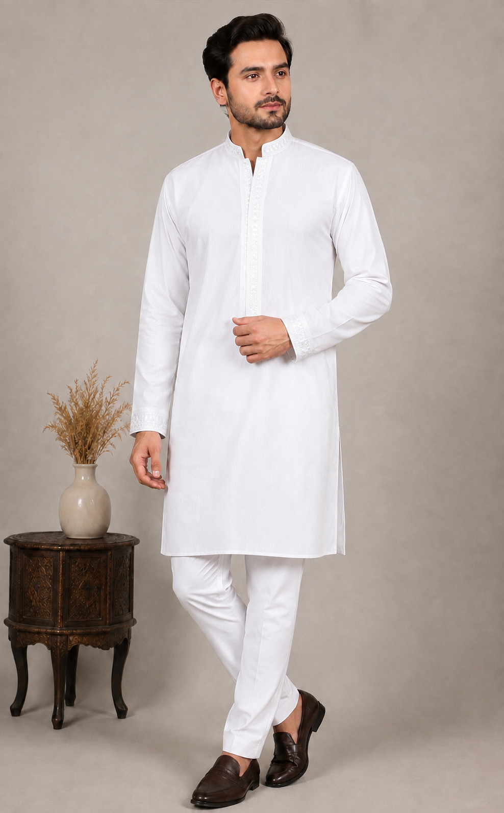 Ivory embroidered kurta set